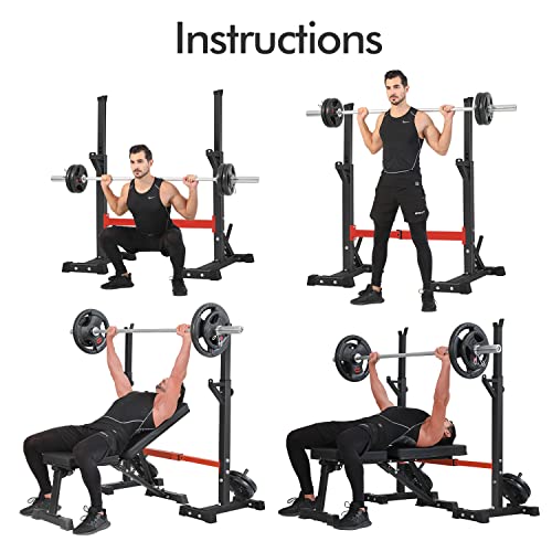 Red Adjustable Squat Rack Stand for Home Gym 550Lbs Capacity Barbell Storage