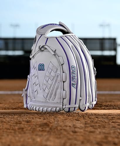Wilson 2026 A500 Siren 12.5" Fastpitch Softball Glove - Right Hand Throw, White/Purple/Seafoam