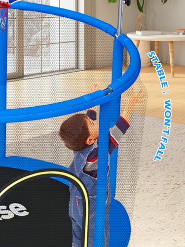 Blue 6-in-1 60-Inch Indoor & Outdoor Kids Trampoline with Enclosure, Safety Net & Accessories