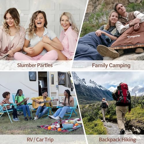KingCamp XL Flannel Sleeping Bag for Adults - COCOA / Left Zip, 39°F Comfort