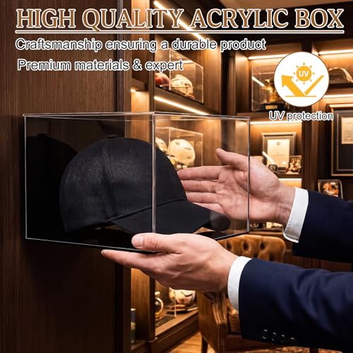 Wall Mount Baseball Hat Display Case Acrylic with UV Protection - Black Backplate