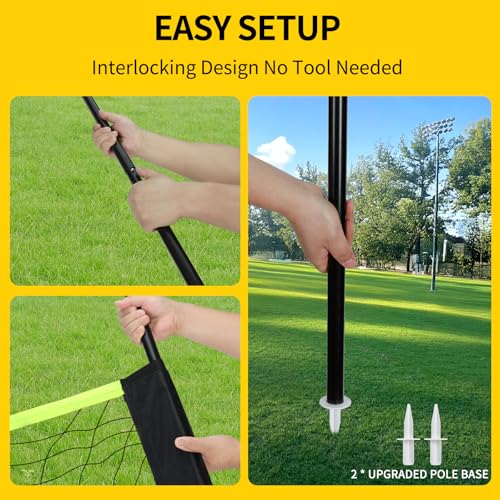 Outdoor Portable Volleyball Net Set with 4 Adjustable Poles - Black and Green