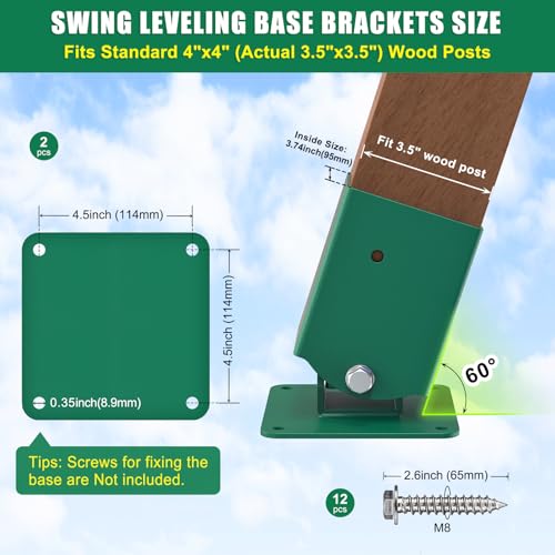 Heavy Duty A-Frame Swing Set Middle & Leveling Brackets Kit for Wooden Playsets
