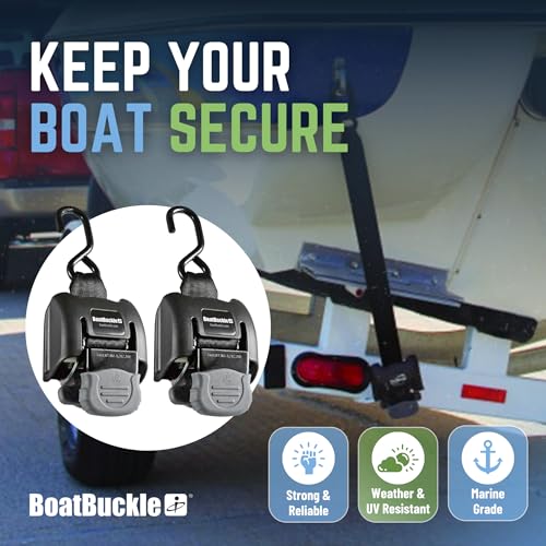 Black BoatBuckle Retractable Trailer Tie-Down Straps 2-Pack, 43-Inch, 2-Inch Width