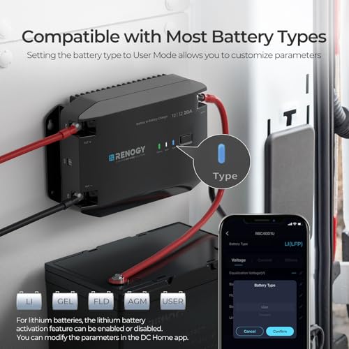 Renogy REGO 12V 20A DC-DC Battery Charger with Cold Start - Multi-Stage for Lithium, AGM, Gel Batteries