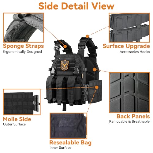 Adjustable Tactical Airsoft Vest with Molle System for Men - Black