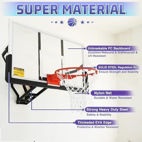 54.5-Inch Wall Mount Basketball Hoop with Shatterproof Backboard & Adjustable Height