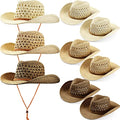 9 Pack Straw Cowboy Hats for Women Men - One Size Khaki Beige Coffee