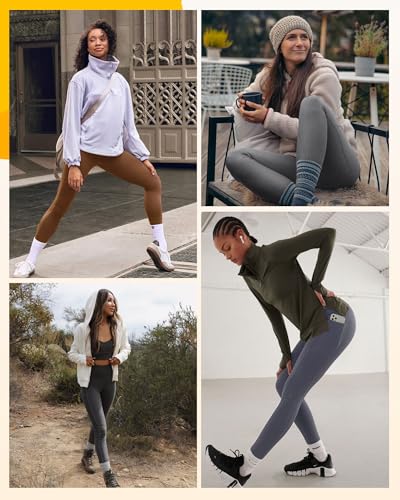 Women's Fleece Lined Thermal Leggings - Black with Two Pockets, Large-X-Large