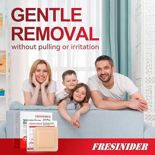 Silicone Foam Dressing with Adhesive Border - 4 x 4 Inches, Pack of 20 Waterproof Wound Bandages