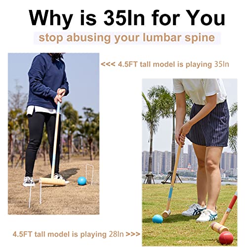 Deluxe 35-Inch Wooden Croquet Set with Mallets and Carry Bag - 6 Player