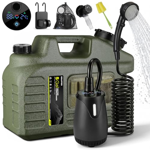 Eglotes 5 Gallon Portable Camping Shower Kit with Rechargeable Pump, Waterproof Water Jug, Adjustable Head