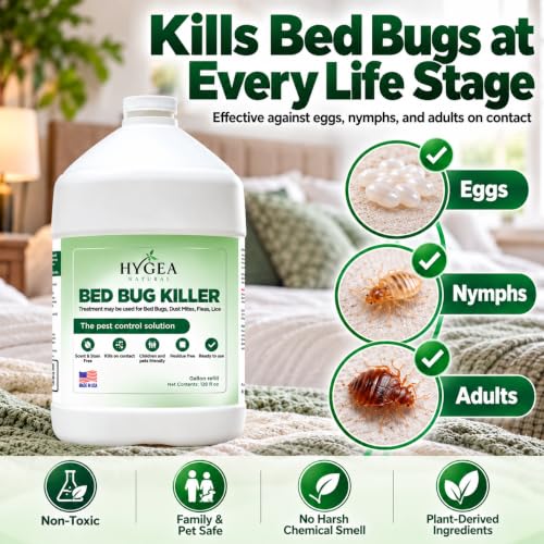 Hygea Natural Bed Bug Killer Spray 128oz - Child & Pet Friendly, Odorless & Fast-Acting
