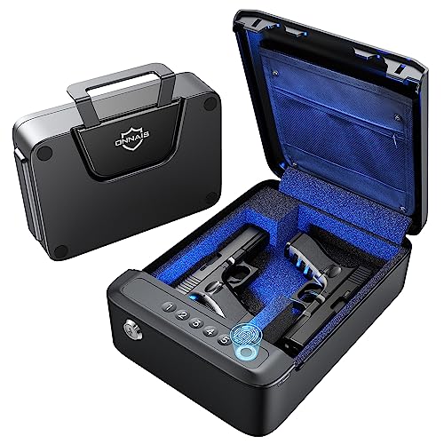 ONNAIS Biometric Pistol Safe with Fingerprint & Digital Lock – Portable Gun Storage for Home & Travel