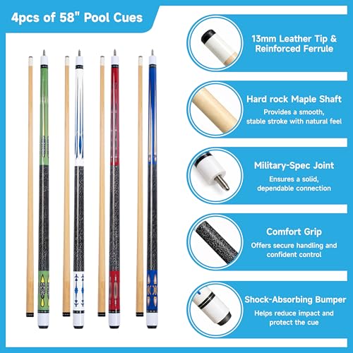 61 Piece Pool Table Accessories Set with Cue Sticks & Balls - All-in-One Billiard Kit for Home & Recreation