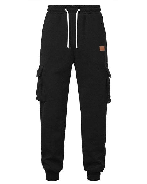 A WATERWANG Men's Fleece Cargo Sweatpants Casual Cotton Tapered Drawstring Athletic Workout Joggers Sweat Pants with Pockets Black XL