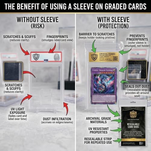 Max Protection Resealable Card Sleeves for PSA SGC BGS CGC Graded Cards - 100 Count