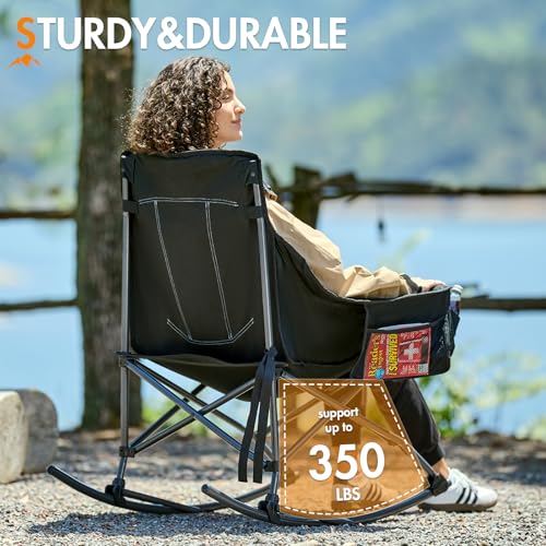Portal Outdoor Rocking Camping Chair - Foldable Portable Rocker, Black Gray