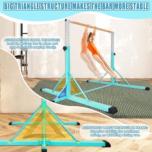Adjustable Gymnastics Bar for Kids 5FT Unfoldable Mint - Stable Home Training Equipment