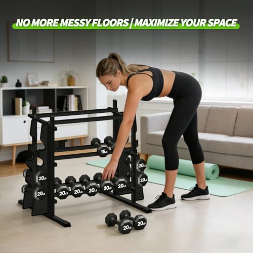 Heavy Duty Dumbbell Rack with Double Side Extensions - Black, Large