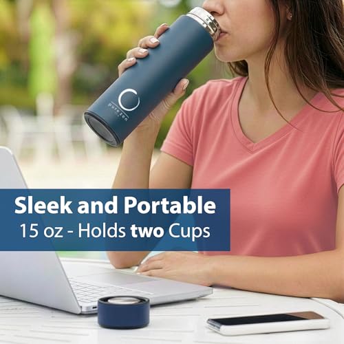 Blue Insulated Tea Infuser Bottle 15 oz - Travel Tea Thermos with Infuser