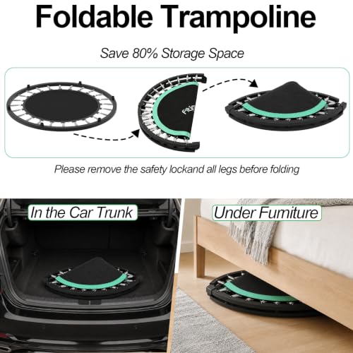 40-Inch Foldable Mini Trampoline - Portable Fitness Rebounder for Adults