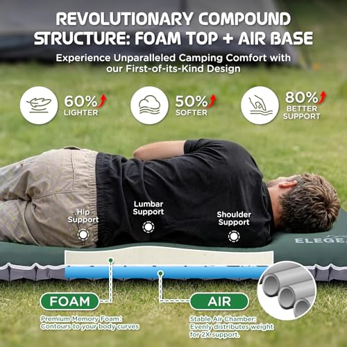 Elegear Camping Mattress with Air Pump, 4-Inch Support, Army Green, Single