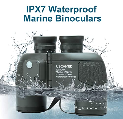 USCAMEL 10x50 Marine Binoculars with Compass & Rangefinder Waterproof for Sailing & Water Sports