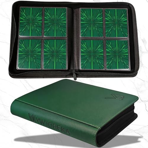 Green Toploader Card Binder with 4 Pockets Holds 128 3x4 Rigid Cards PU Leather
