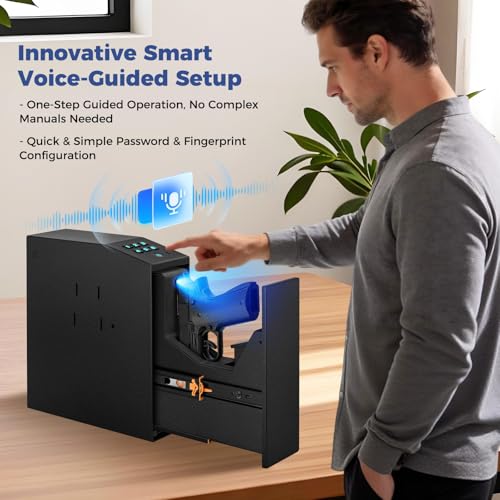 Biometric Fingerprint Handgun Safe with Auto Sliding Door, Quick Access