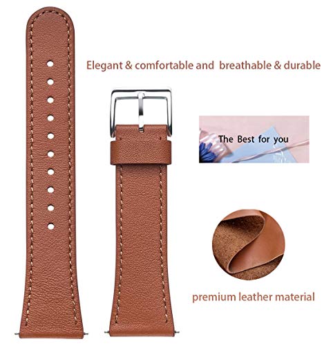 Leather Watch Band for Fitbit Versa - Brown Genuine Top Grain Strap with Silver Buckle - Variation of Brown Band + Silver Buckle