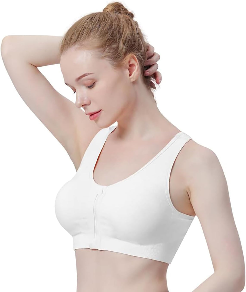 Skiennix Women's Zip Front Sports Bra - Wireless Post-Surgery Support for Yoga & Fitness