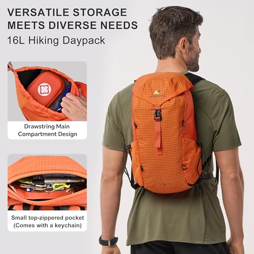 N NEVO RHINO 16L Hiking Backpack - Lightweight Daypack for Men Women - Orange