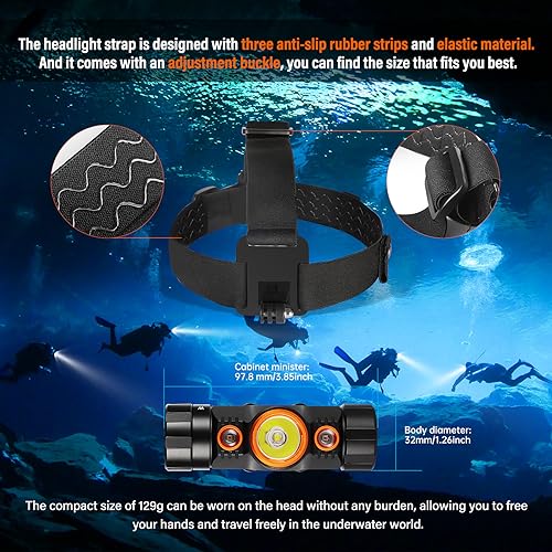 ORCATORCH TD01 Diving Headlamp - Dual-Color 1200 Lumens, Waterproof Underwater Light