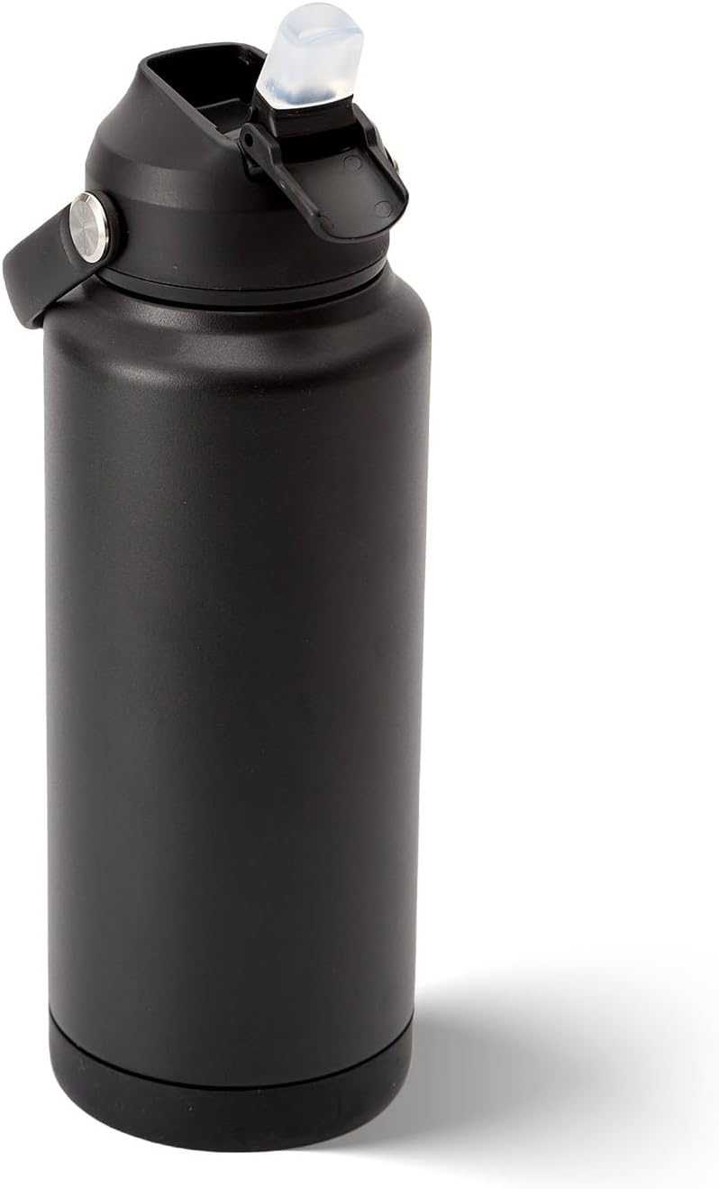 Skiennix 32 oz Insulated Water Bottle - Leak-Proof Stainless Steel with Flip-Top Straw Lid | Black