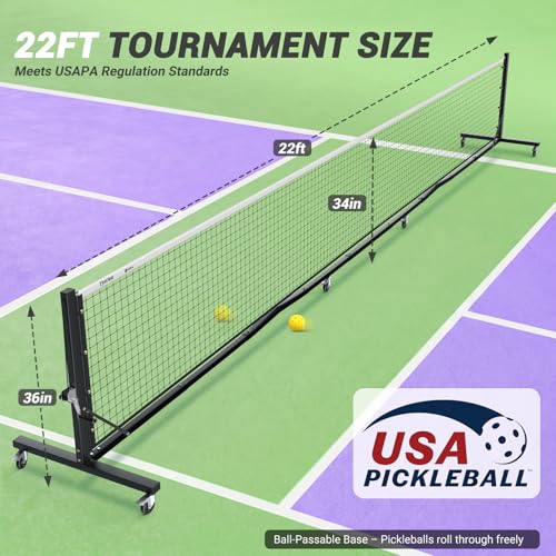 TYRSEN Pro 22ft Pickleball Net with Hand Crank Tension System, Black & White, Heavy-Duty Frame, Portable for Indoor/Outdoor Courts