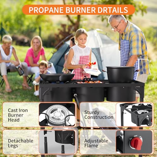 ADREAK 3 Burner Propane Gas Stove - Outdoor Camping Stove with Detachable Legs