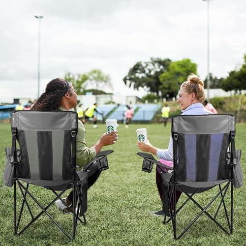 Nazhura 4 Pack Portable Camping Chairs with Cooler Pouch Mesh Backrest & Cup Holder - Grey/Metal