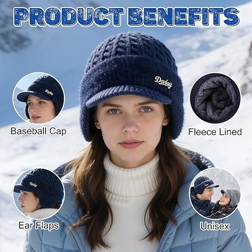 Coldshield Trapper, Warm Faux Fur Ear Flap Hat with Windproof Shell,Baseball Beanie Cozy Lined Aviator Hat for Skiing & Outdoor (Blue)