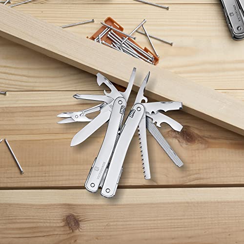 Swiss Multi-Tool with 24 Lockable Functions, One-Hand Blade, Pliers & Saws