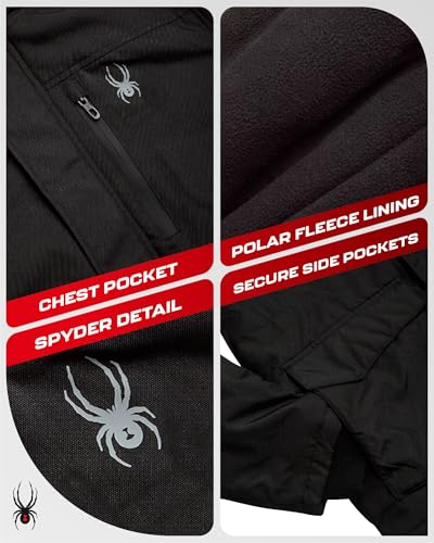 Spyder Men's Medium Black Waterproof Winter Coat with Hood & Fleece Lining