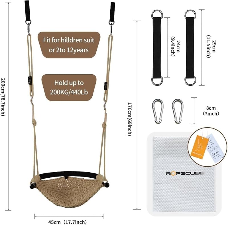 Kids Toddler Swing Seat Brown 2 Pack - Adjustable Rope Outdoor Indoor Play