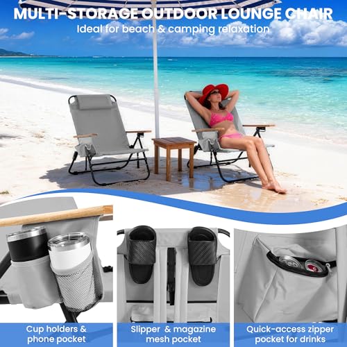 Canpsky Light Grey 2-Pack 5-Position Reclining Camping Chairs Portable Foldable Outdoor Seating