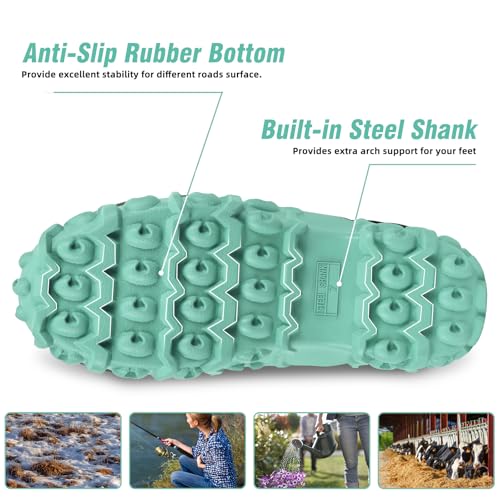 Women’s Rubber Rain Boots with Steel Shank - Neoprene Mid Calf Waterproof Mud Boots - Green, Size 5-11, All Season