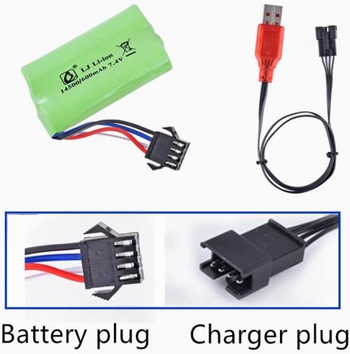 CBB 7.4V 600mAh Li-Ion Rechargeable Battery - SM-4P Plug & Charger Cable for Airsoft Guns | Water Ball Blasters