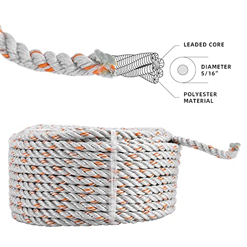 Crab Trap Float and Leaded Core Rope Set - 5/16" Diameter, 100Ft, Red & White Buoy with Harness