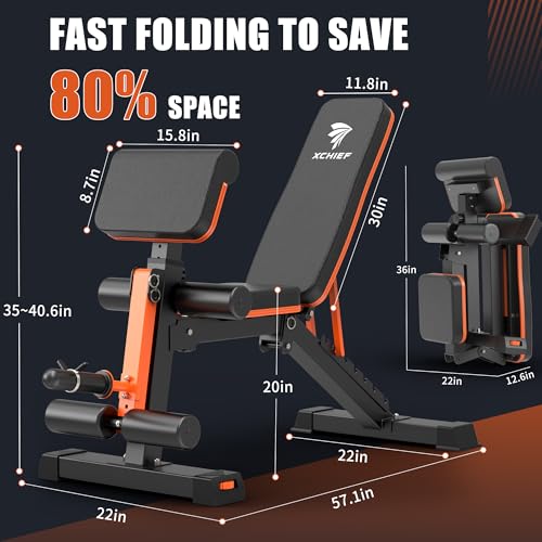 Orange Black Adjustable Weight Bench 1000LBS Capacity Foldable Home Gym Equipment