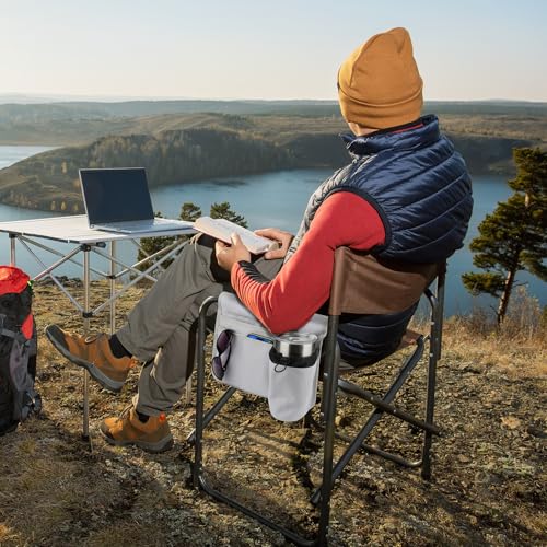 Gray Camping Chair Cup Holder with Hook & Loop Strap - Universal Water Bottle & Phone Organizer
