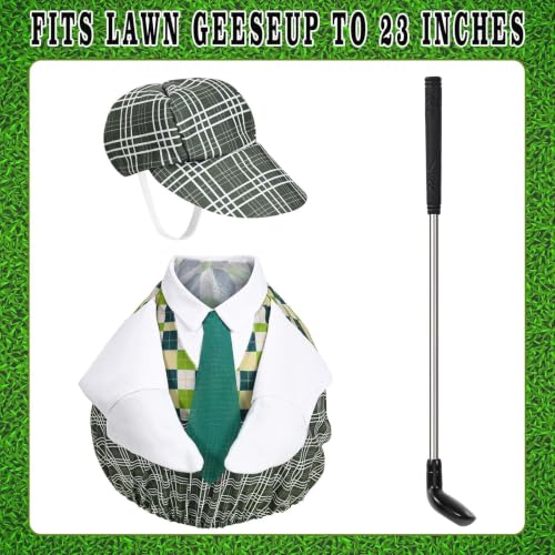 Christmas Golfer Goose Outfit for 23 Inch Porch Goose Statue Golf Clothes with Hat Tie and Club - Golf Variation