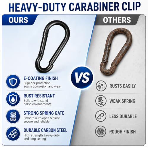 Heavy Duty Black Carabiner Clips 40PCS - 2.36IN Spring Snap Hooks M6 Variation